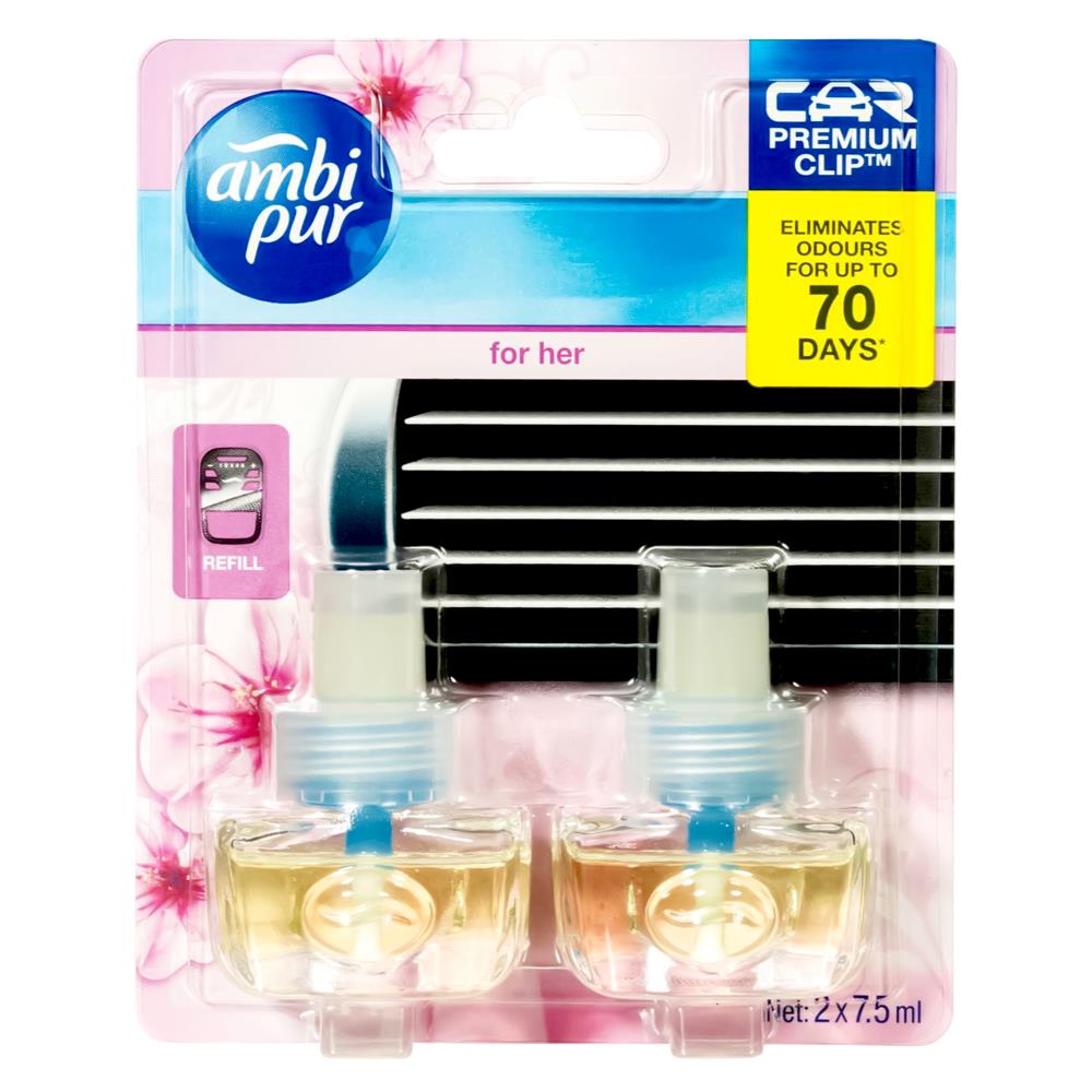 AMBI PUR 2 X 7.5mL REFILL PREMIUM CLIP IN CAR FOR HER FLORAL FRAGRANCE