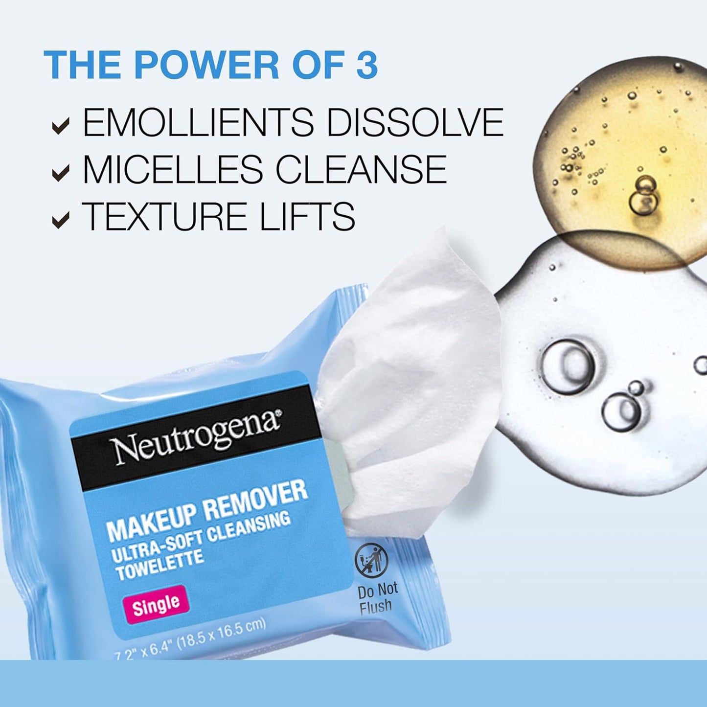 Neutrogena Makeup Remover Facial Cleansing Towelette Singles, Daily Face Wipes Remove Dirt, Oil, Makeup & Waterproof Mascara, Gentle, Individually Wrapped, 100% Plant-Based Fibers, 20 ct