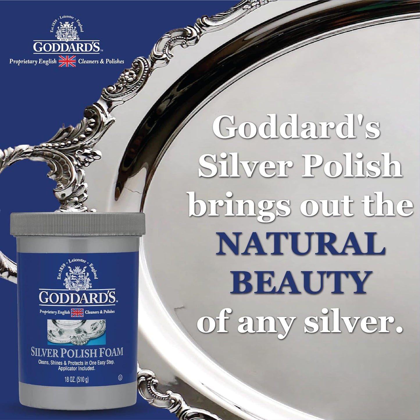 Goddard’s Silver Polish Foam – Silver Jewelry Cleaner for Antiques, Accessories, Ornaments & More – Silver Cleaner for Silverware Protection – Tarnish Remover for Jewelry w/Sponge Applicator (18 oz)