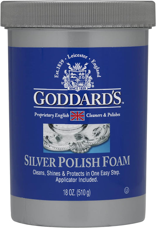 Goddard’s Silver Polish Foam – Silver Jewelry Cleaner for Antiques, Accessories, Ornaments & More – Silver Cleaner for Silverware Protection – Tarnish Remover for Jewelry w/Sponge Applicator (18 oz)