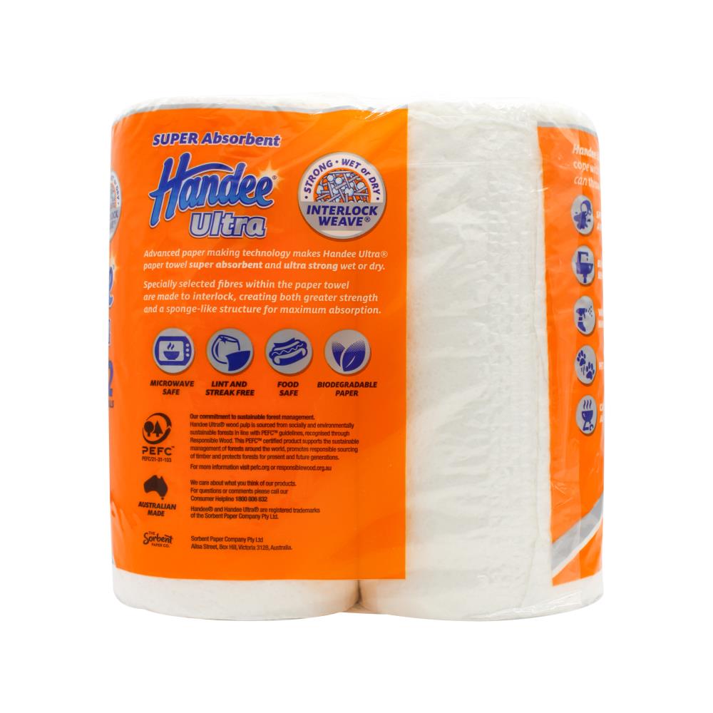 Handee Ultra Kitchen Towel Roll, White (2 Pack x 6)